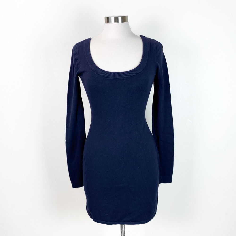 Express Deep Scoopneck Bodycon Knit Mini Dress | NAVY | Small